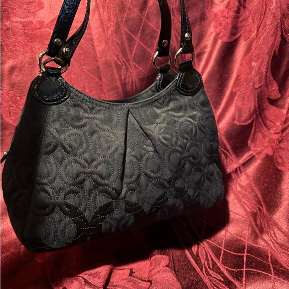 Coach Signature Black Canvas Shoulder Bag Purse - Picture 2 of 9